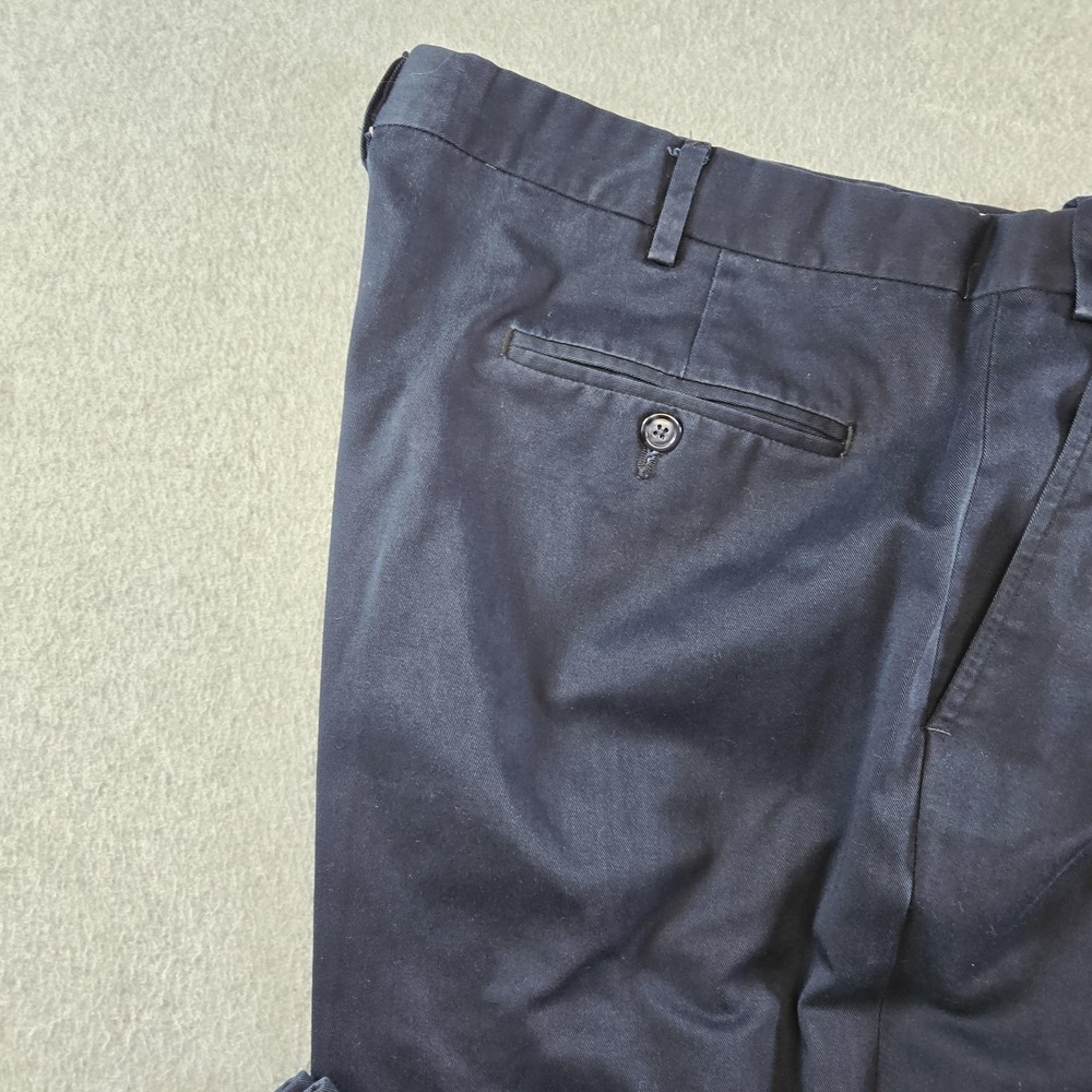 BERLE Suit Pants Mens 40x32 Blue Cotton Blend Classic Straight Belted Fit - Picture 3 of 12